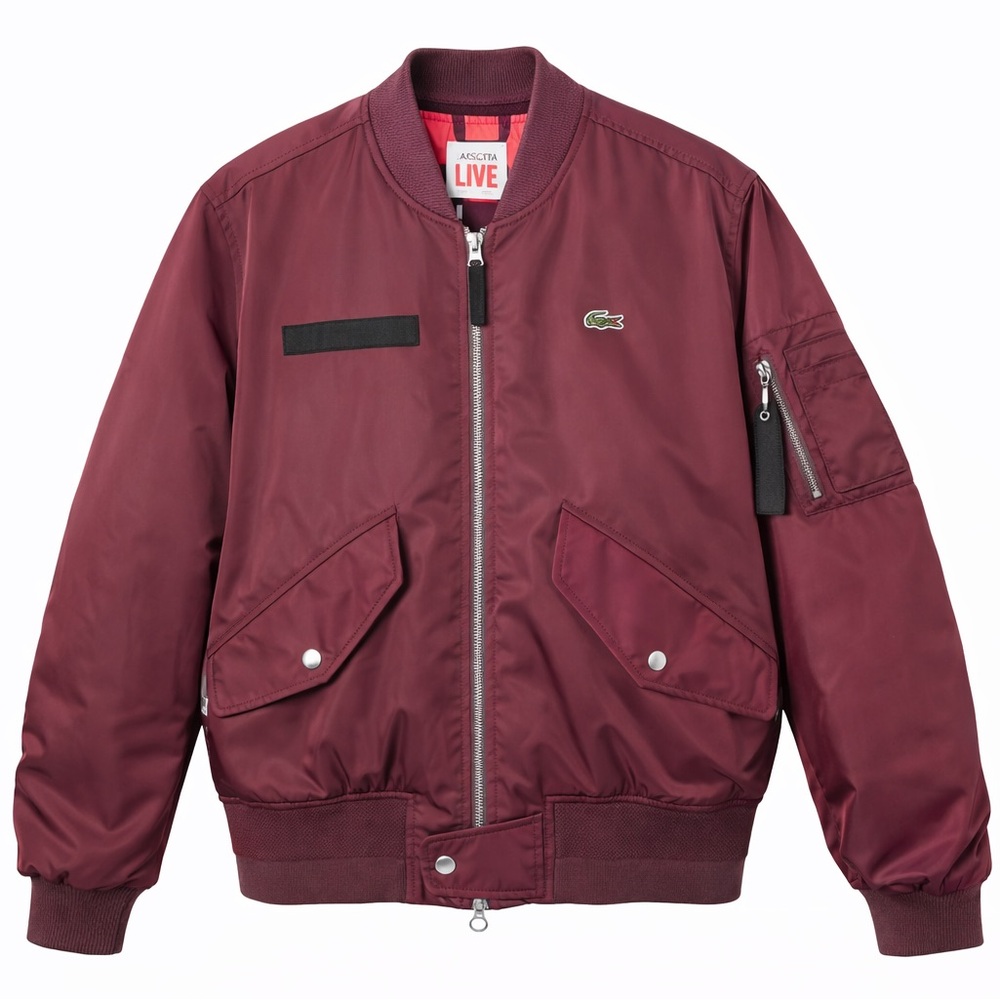 Lacoste L!VE Burgundy Bomber Jacket XL – Quilted Red Lining – Men’s